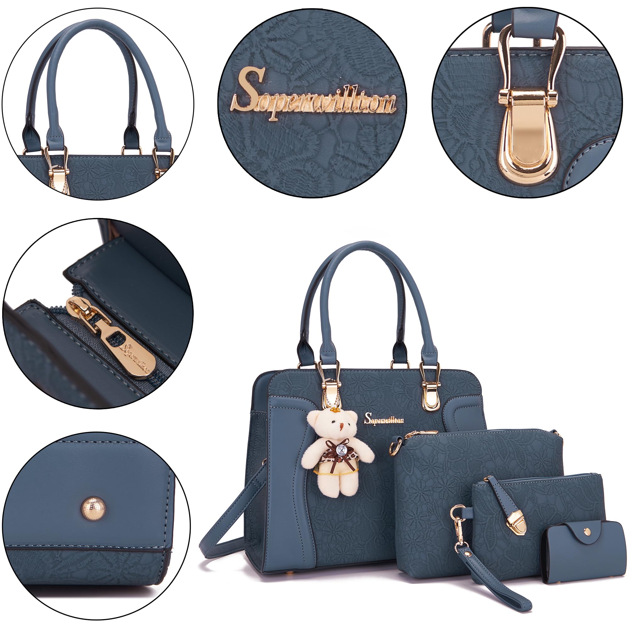 Women's Fashion Handbags Tote Bags Shoulder Bag Top Handle Satchel Purse Set 4pcs