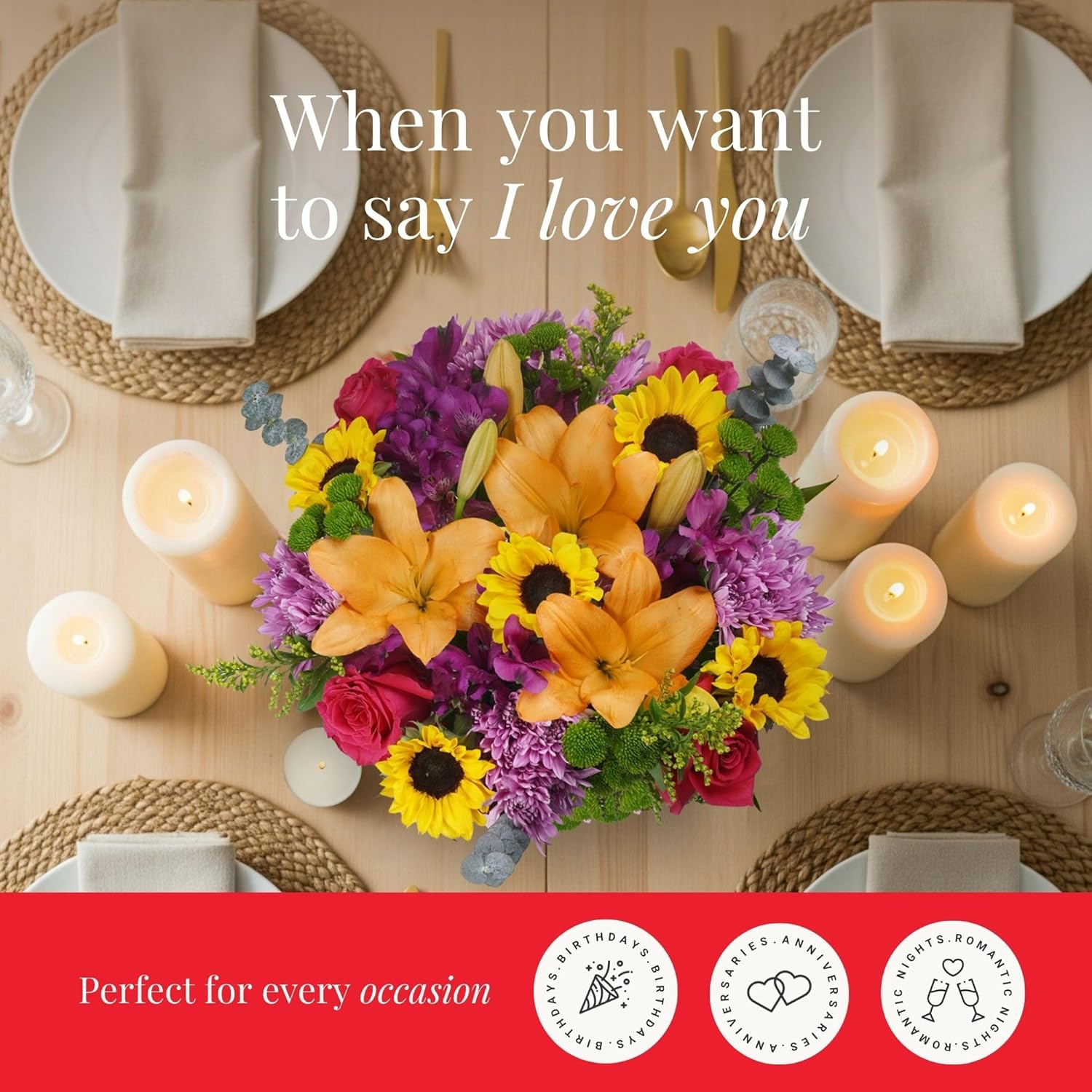BloomsyBox – Bright Moments (Glass Vase Included) – Fresh Flowers for Delivery – Special for Birthday, Anniversary, Get Well, Congratulations, Wedding