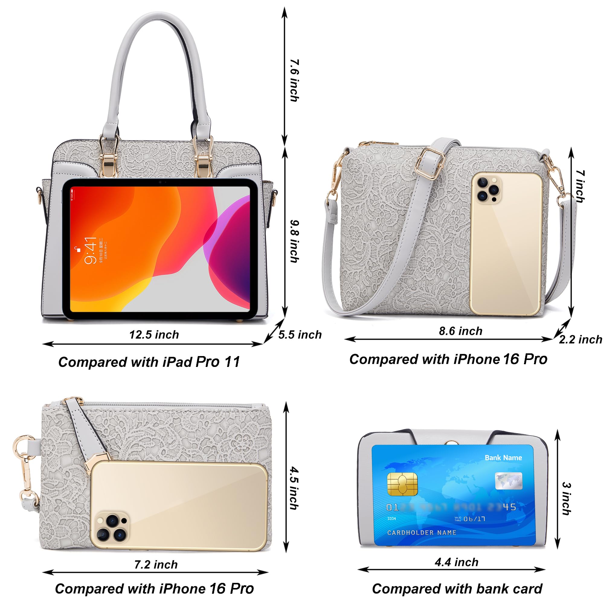 Women's Fashion Handbags Tote Bags Shoulder Bag Top Handle Satchel Purse Set 4pcs