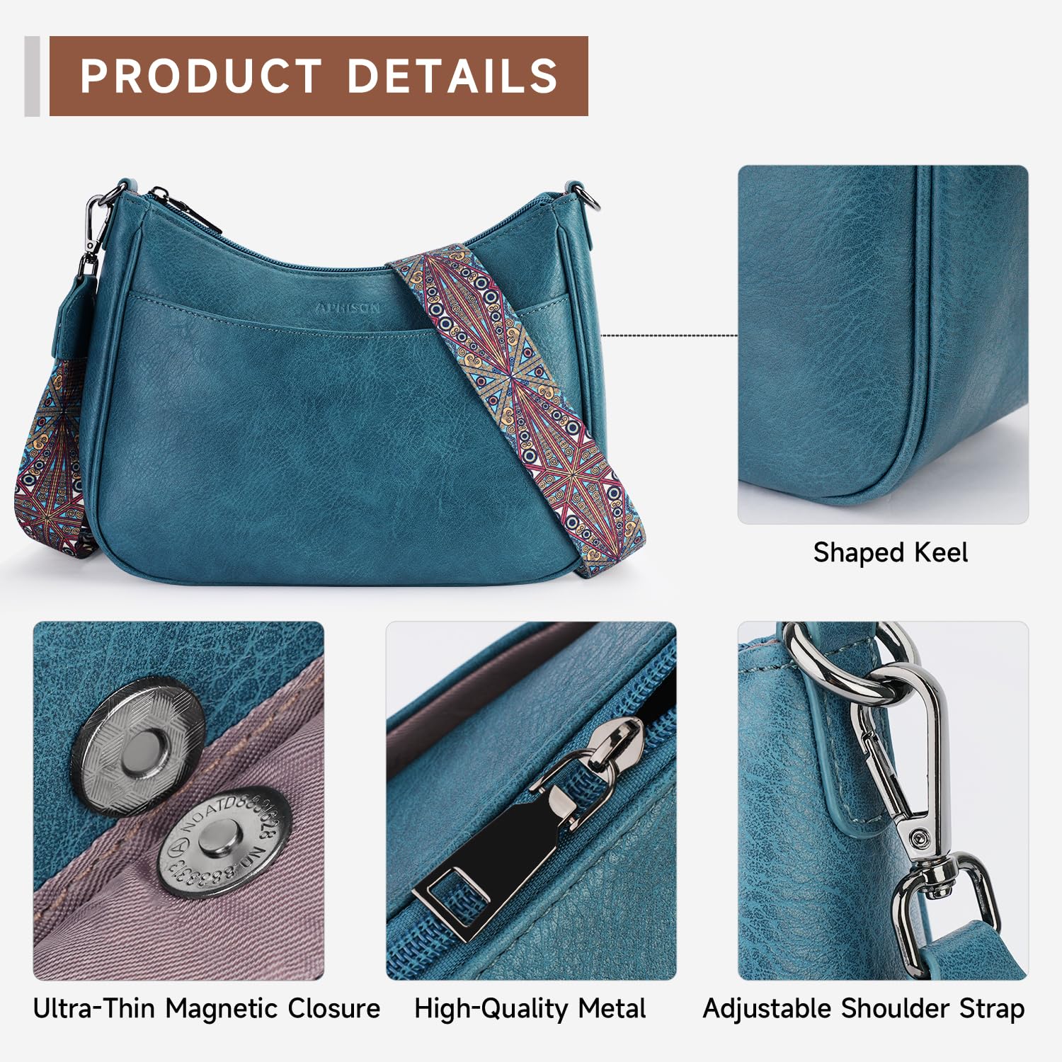 APHISON Trendy Leather Crossbody Purse with Adjustable Strap, Women's Shoulder Handbag