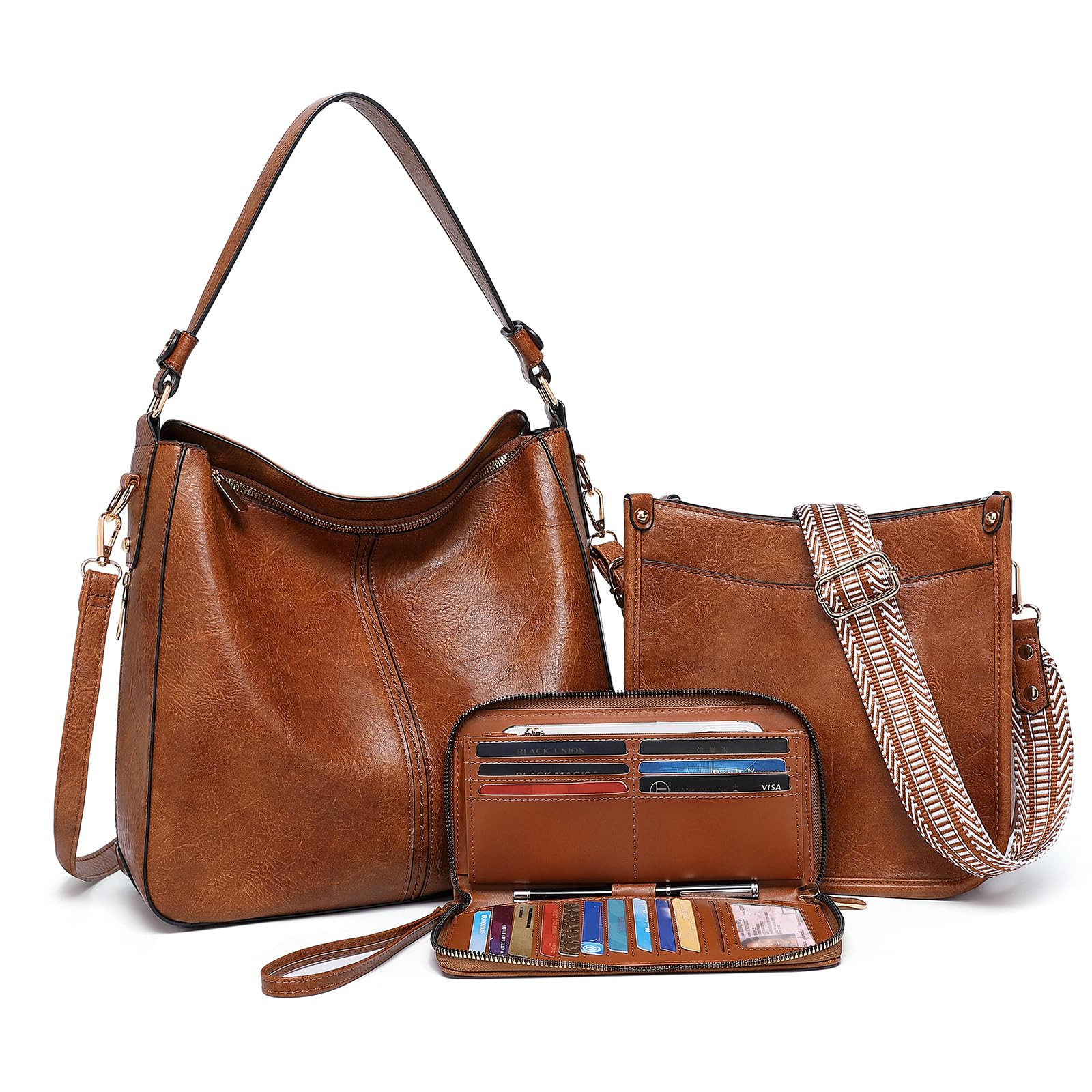 Purses for Women 3PCS, Crossbody Bags Set Large Leather Purse Shoulder Handbags with Wallet Adjustable Straps for Ladies Tote