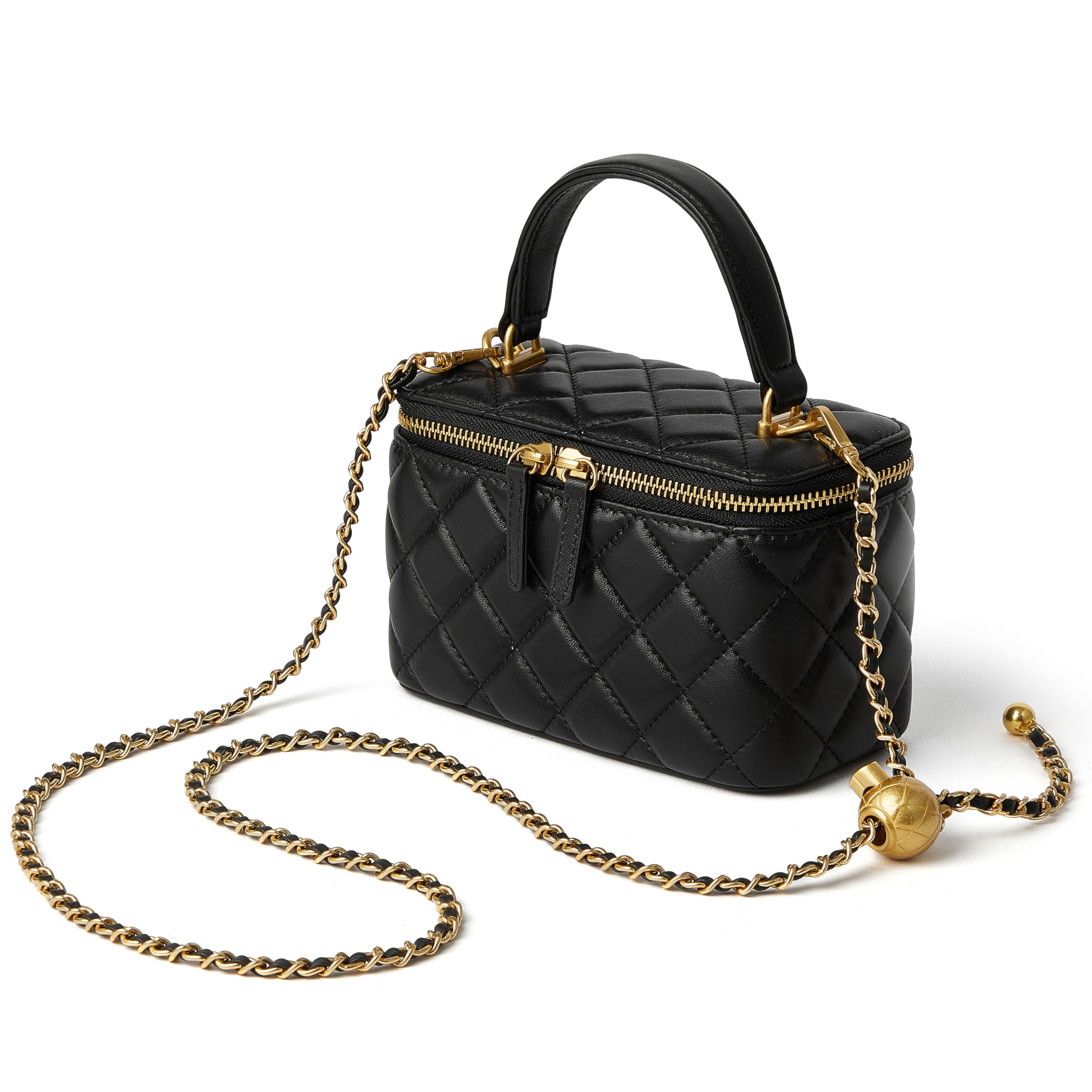 DORIS&JACKY Small Quilted Box Crossbody Purse For Women, Designer Lambskin Leather Mini Top Handle Tote Bag With Chain Strap