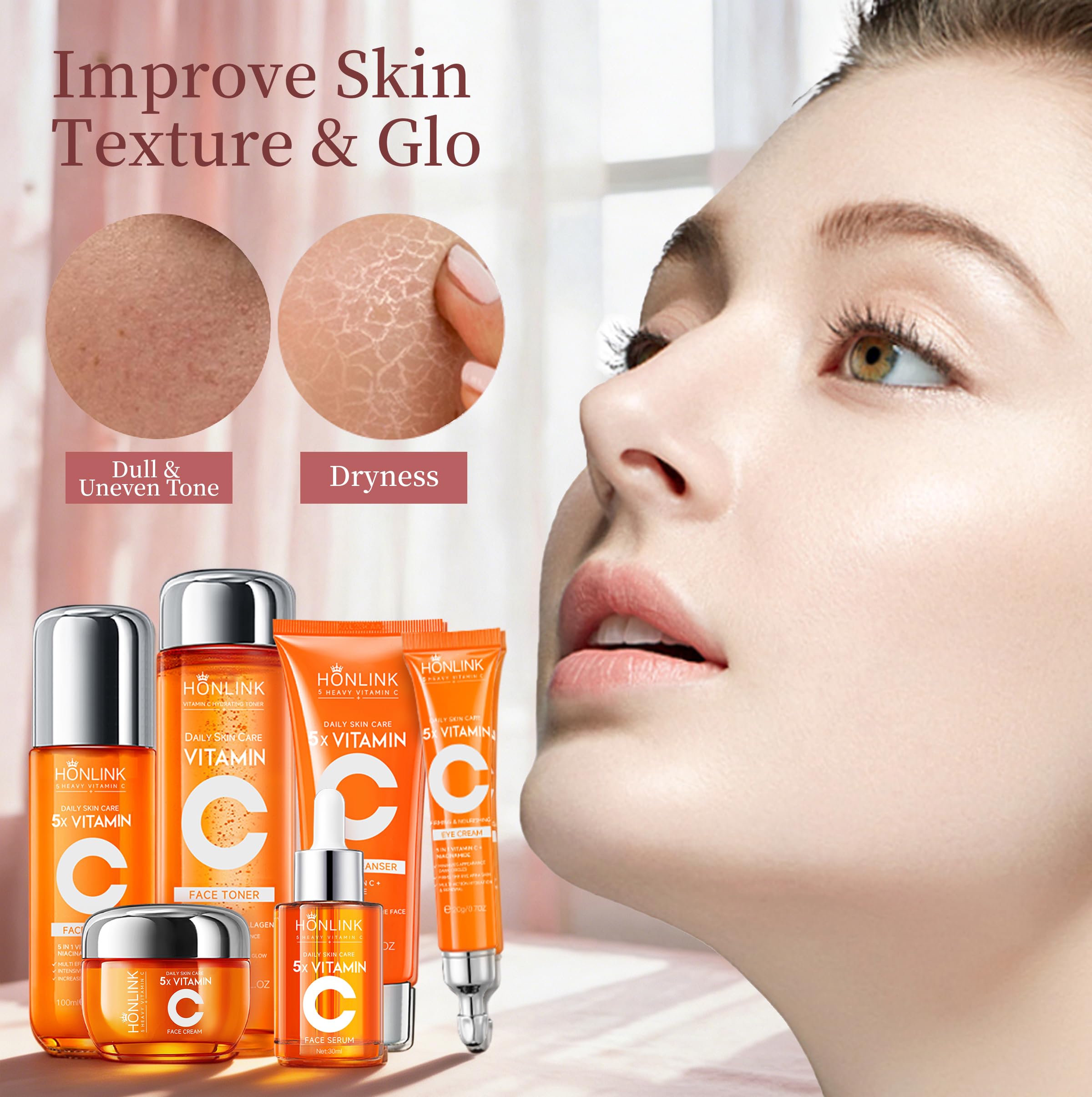 6-Piece Hydrating Skincare Set with Vitamin C & Niacinamide, Face Care Kit Includes Toner, Serum, Cleanser, Moisturizer, Eye Cream & Body Lotion | Mother’s Day Gift for Women