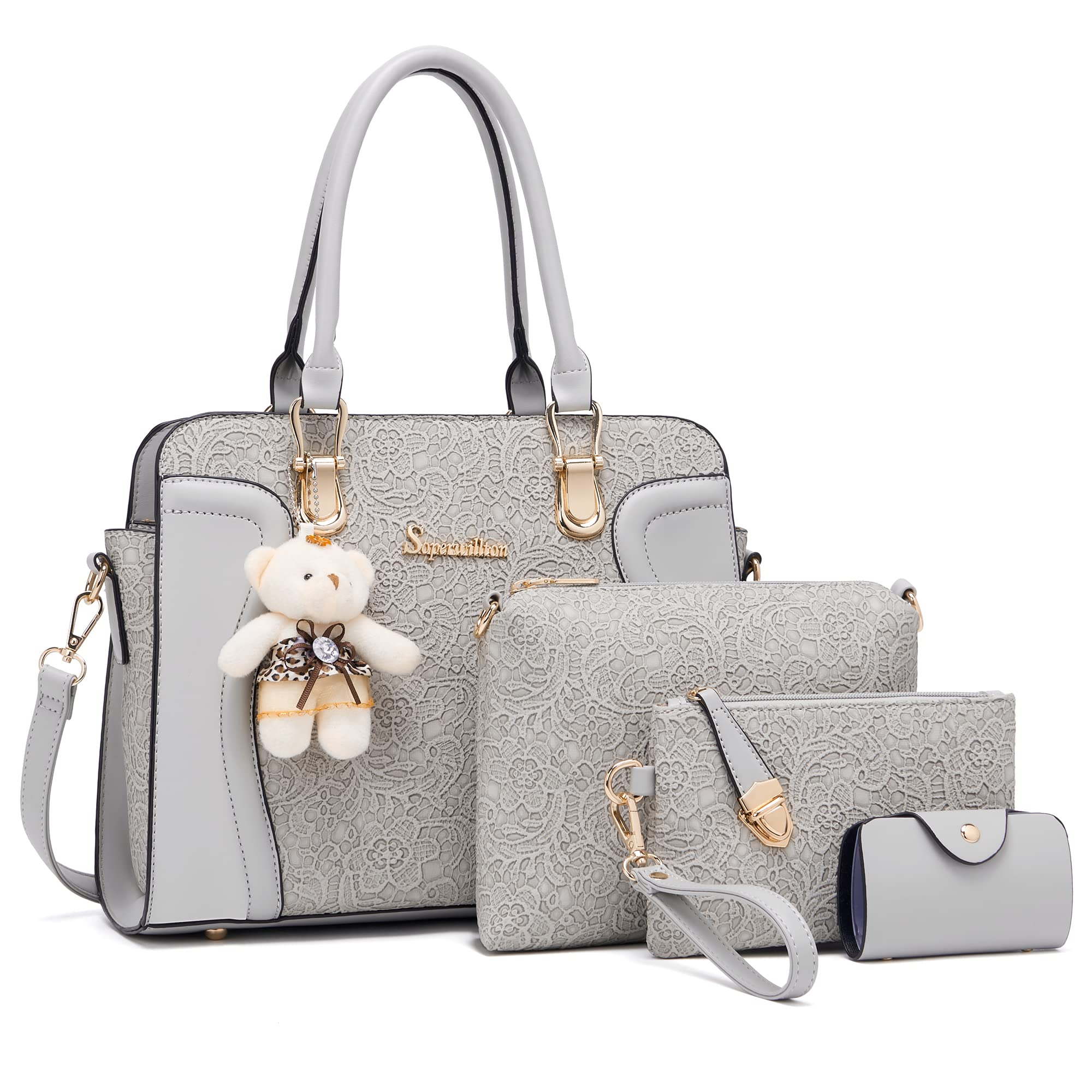 Women's Fashion Handbags Tote Bags Shoulder Bag Top Handle Satchel Purse Set 4pcs