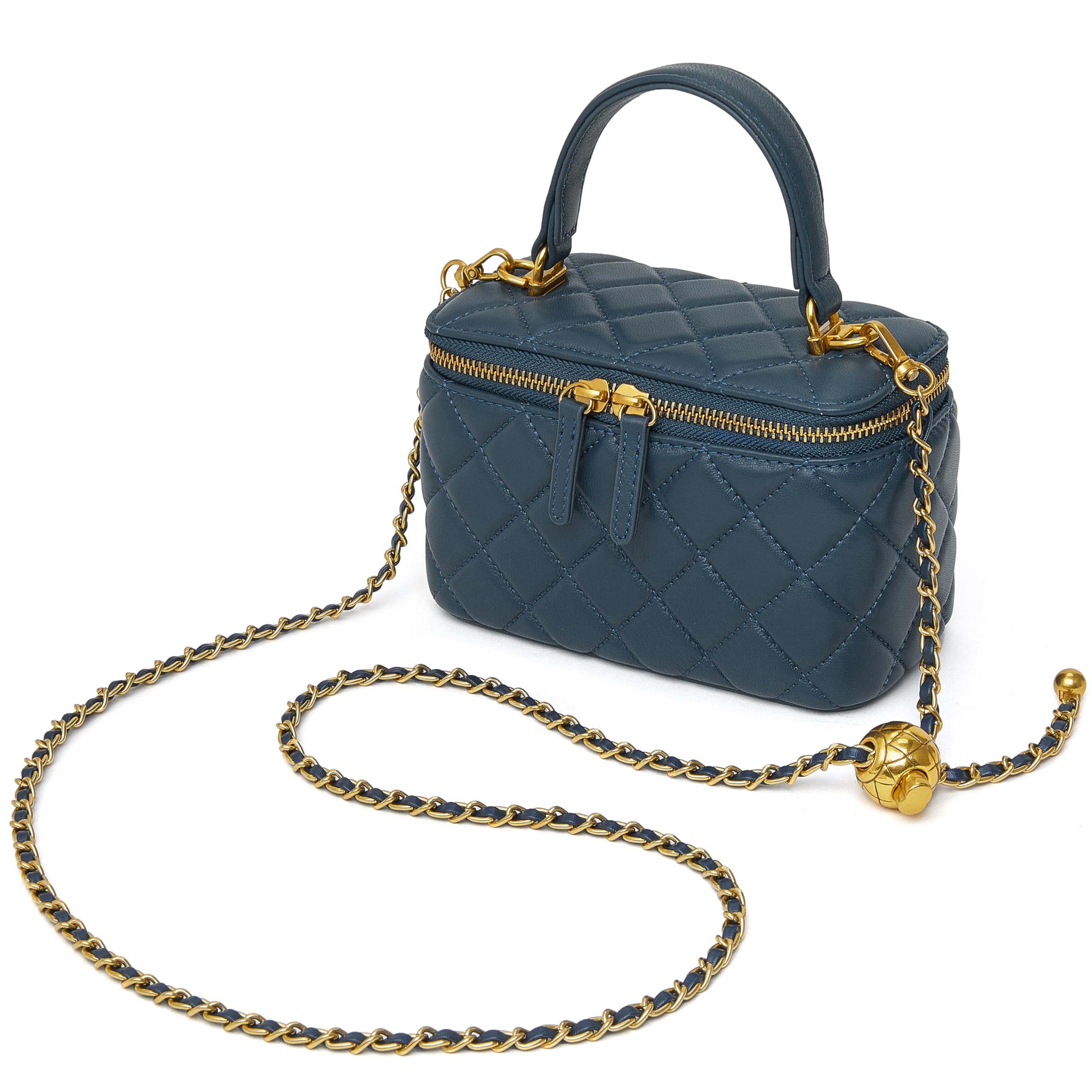 DORIS&JACKY Small Quilted Box Crossbody Purse For Women, Designer Lambskin Leather Mini Top Handle Tote Bag With Chain Strap