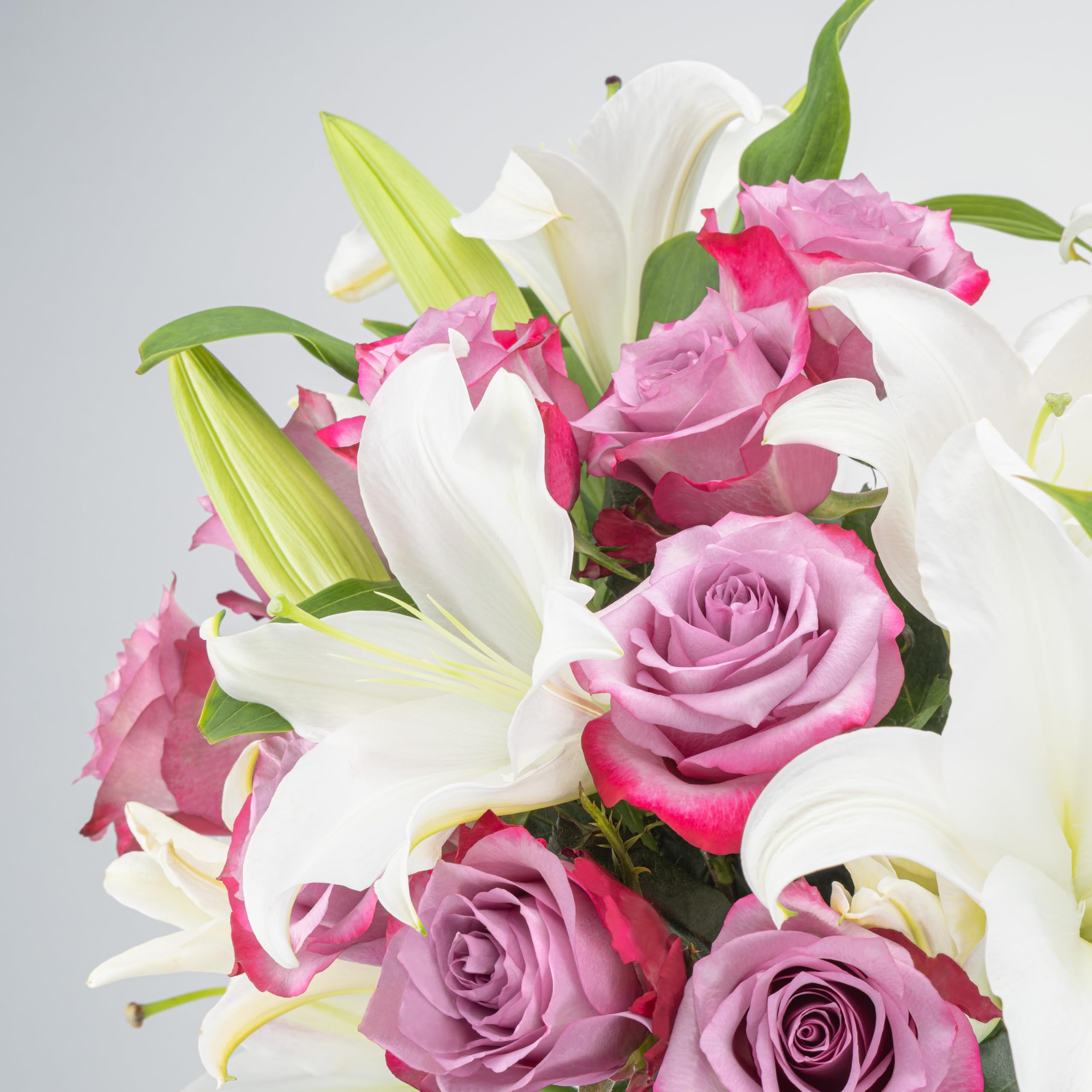 Benchmark Bouquets Oriental Lily & Pink Rose Bouquet – Real Fresh Flowers for Delivery – Mothers Day Flowers for Mom – Long Stem Roses Fragrant Lilies – Gifts for Mom & Mother-in-Law – Vase Included