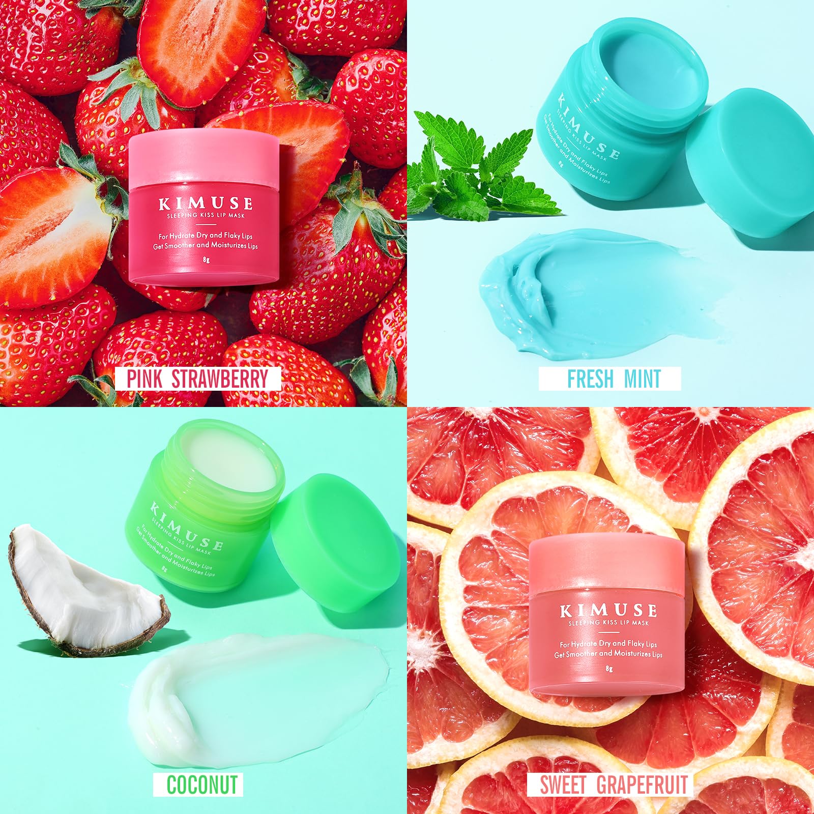 KIMUSE Lip Mask Set, 4PCS Lip Sleeping Mask Overnight Treatment Lip Care Products, Moisturize & Nourish, Cracked Dry Lips, Intense Hydration with Shea Butter (SET)