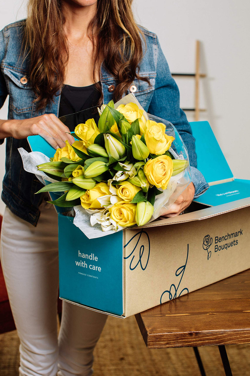Benchmark Bouquets Oriental Lily & Pink Rose Bouquet – Real Fresh Flowers for Delivery – Mothers Day Flowers for Mom – Long Stem Roses Fragrant Lilies – Gifts for Mom & Mother-in-Law – Vase Included