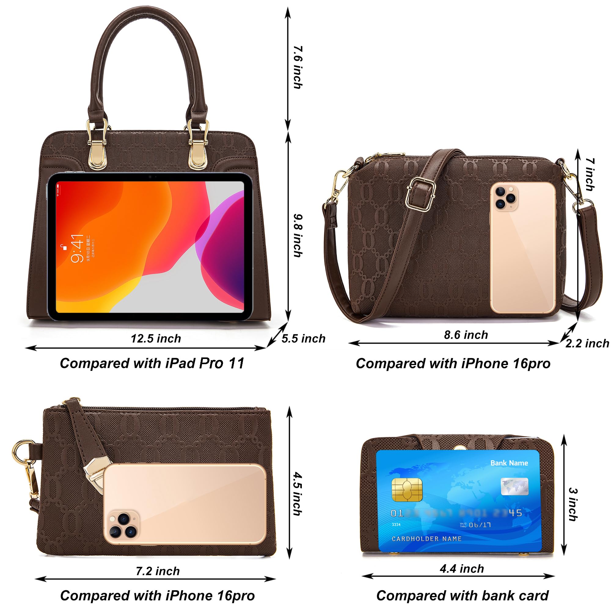 Women's Fashion Handbags Tote Bags Shoulder Bag Top Handle Satchel Purse Set 4pcs
