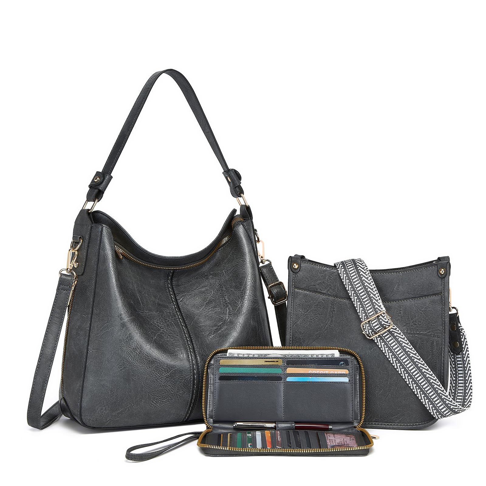 Purses for Women 3PCS, Crossbody Bags Set Large Leather Purse Shoulder Handbags with Wallet Adjustable Straps for Ladies Tote