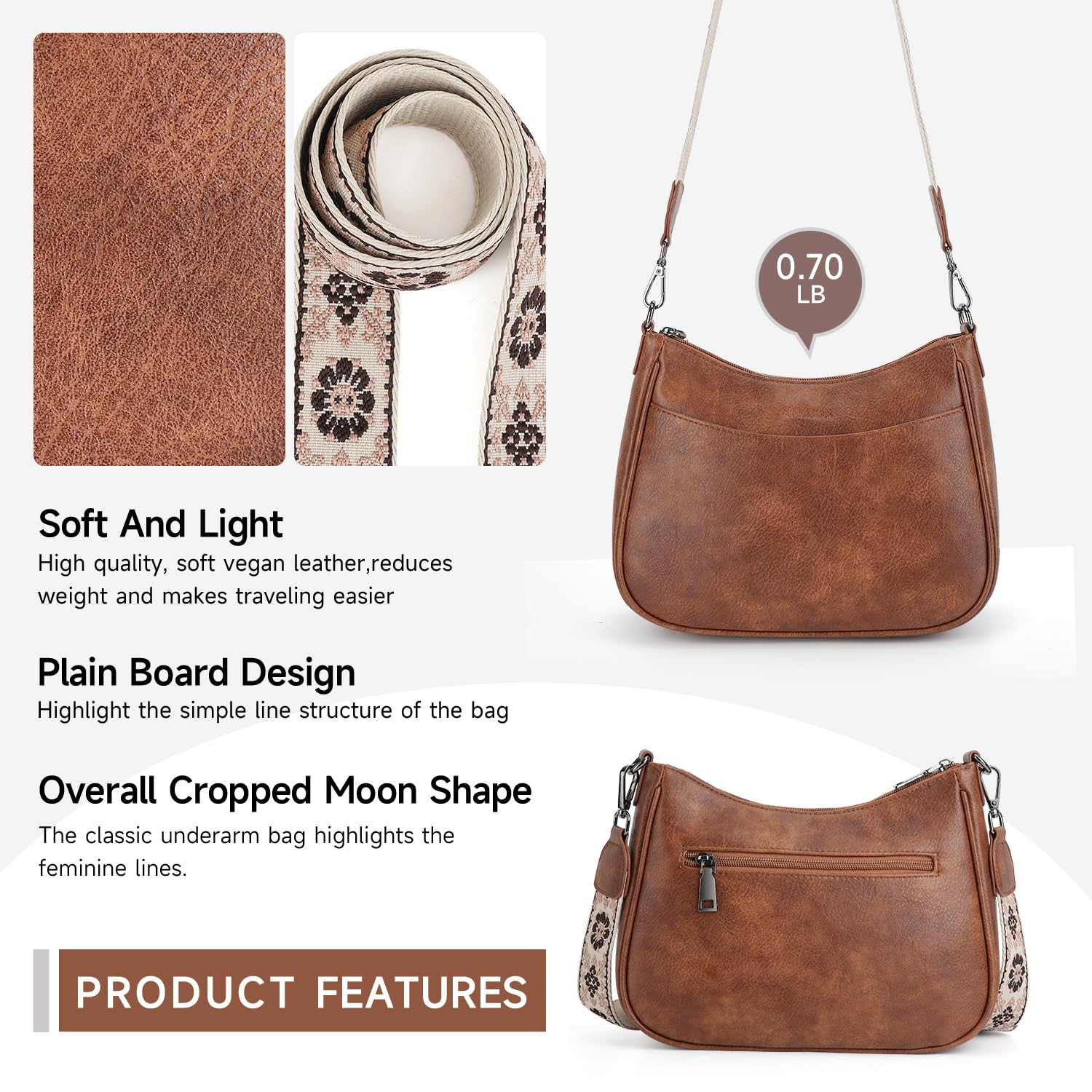 APHISON Trendy Leather Crossbody Purse with Adjustable Strap, Women's Shoulder Handbag