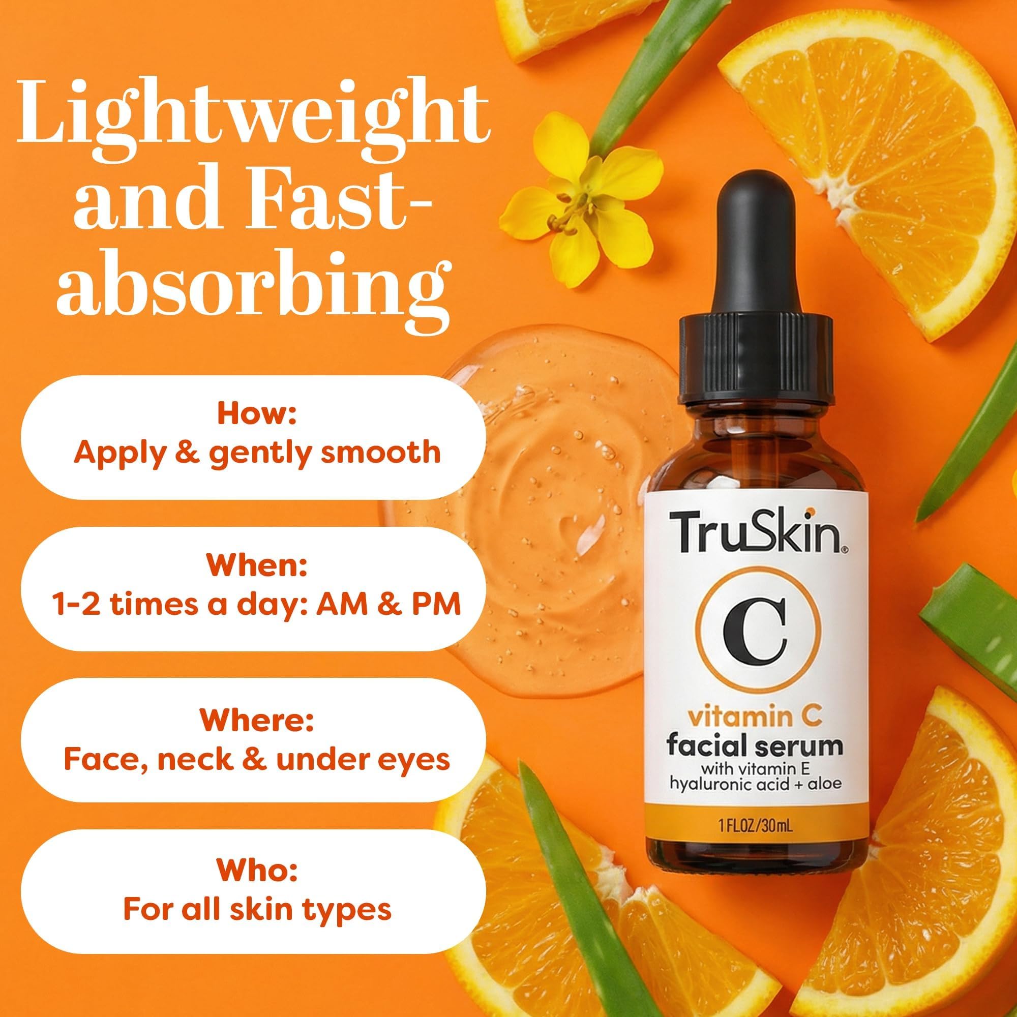 TruSkin Vitamin C Serum for Face - Anti Aging Face Serum with Hyaluronic Acid & Vitamin E - Brightening Formula for Improving Appearance of Dark Spots, Fine Lines & Wrinkles - All Skin Types, 1 fl oz
