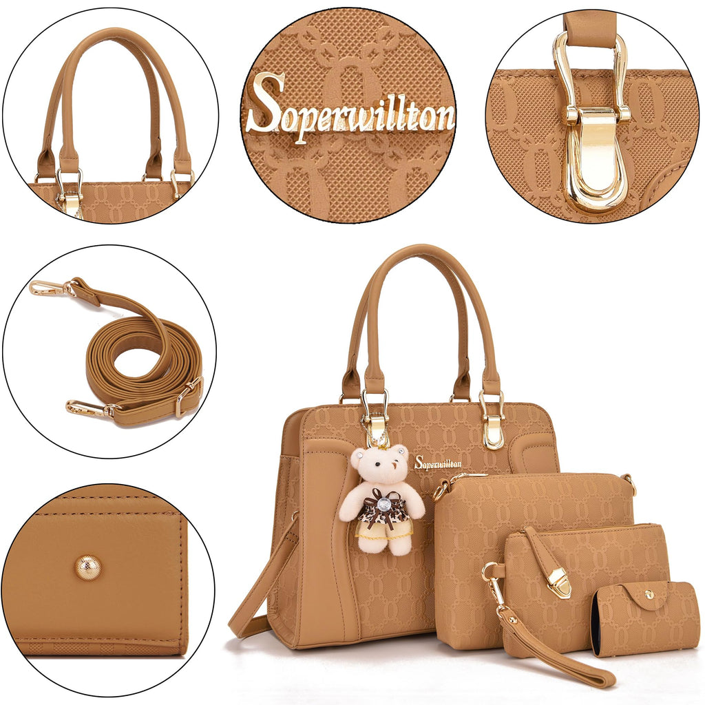 Women's Fashion Handbags Tote Bags Shoulder Bag Top Handle Satchel Purse Set 4pcs