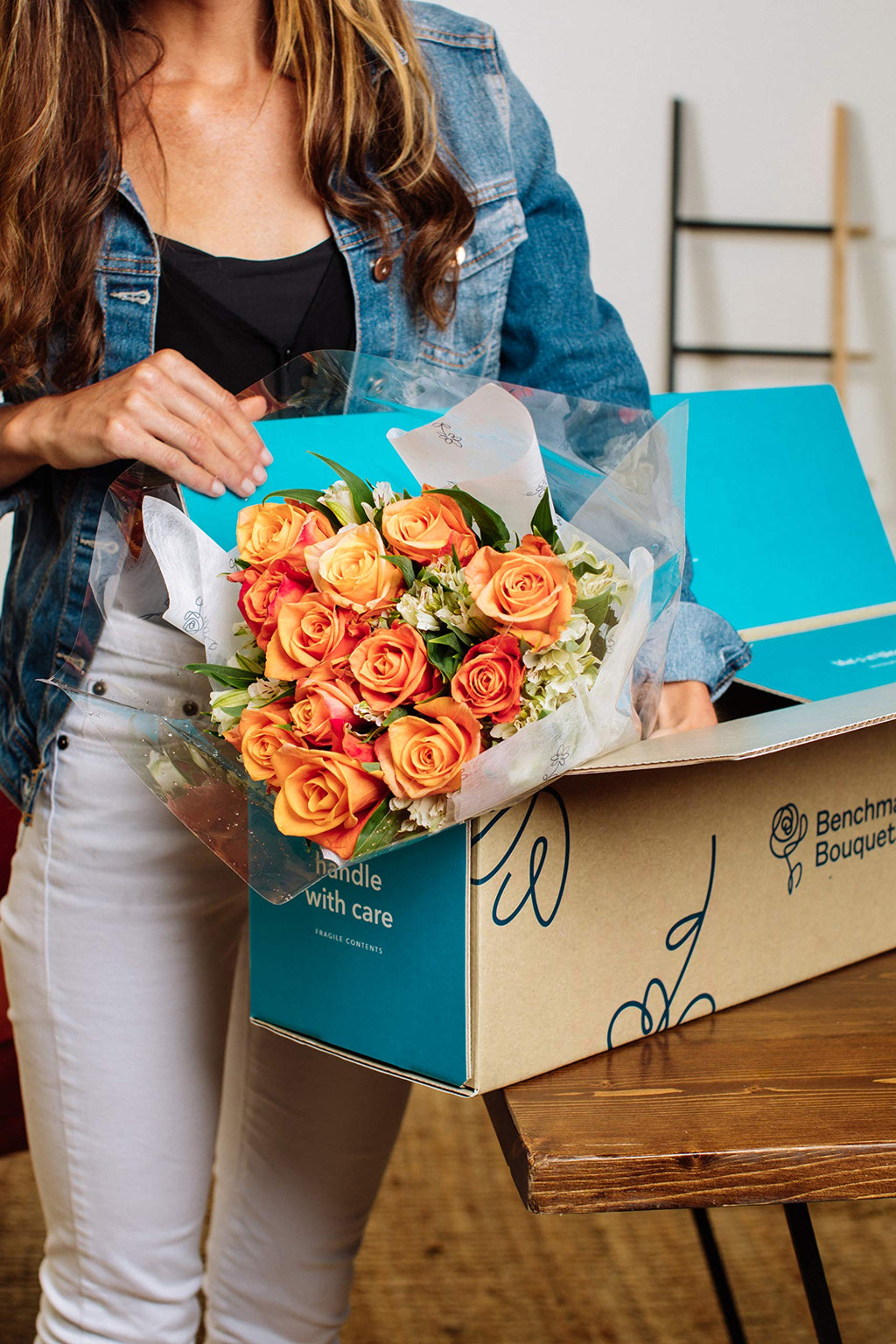 Benchmark Bouquets - Charming Roses & Alstroemeria (Glass Vase Included) - Fresh Flowers for Delivery - Gift for Graduation, Birthday, Anniversary, Sympathy, Get Well, Congratulations