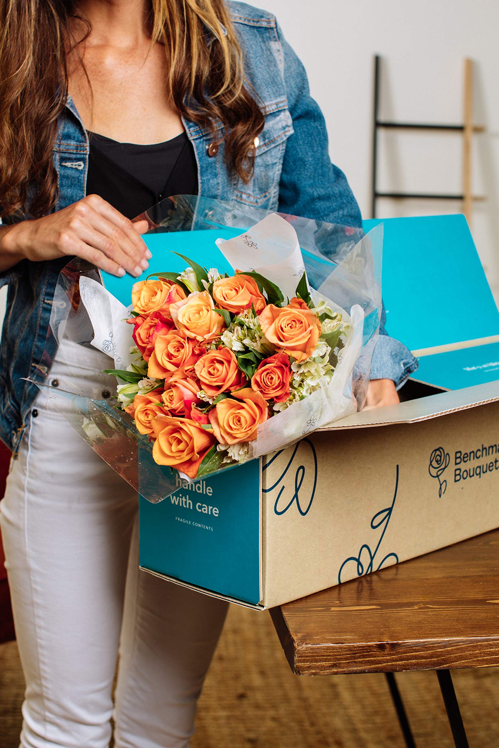 Benchmark Bouquets - Charming Roses & Alstroemeria (Glass Vase Included) - Fresh Flowers for Delivery - Gift for Graduation, Birthday, Anniversary, Sympathy, Get Well, Congratulations