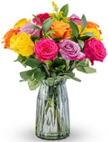 Benchmark Bouquets One Dozen Long Stem Rose Bouquet – Real Fresh Flowers for Delivery – Mother’s Day Roses Assorted Colors – Gifts for Mom, Birthdays & Celebrations – Glass Vase Included