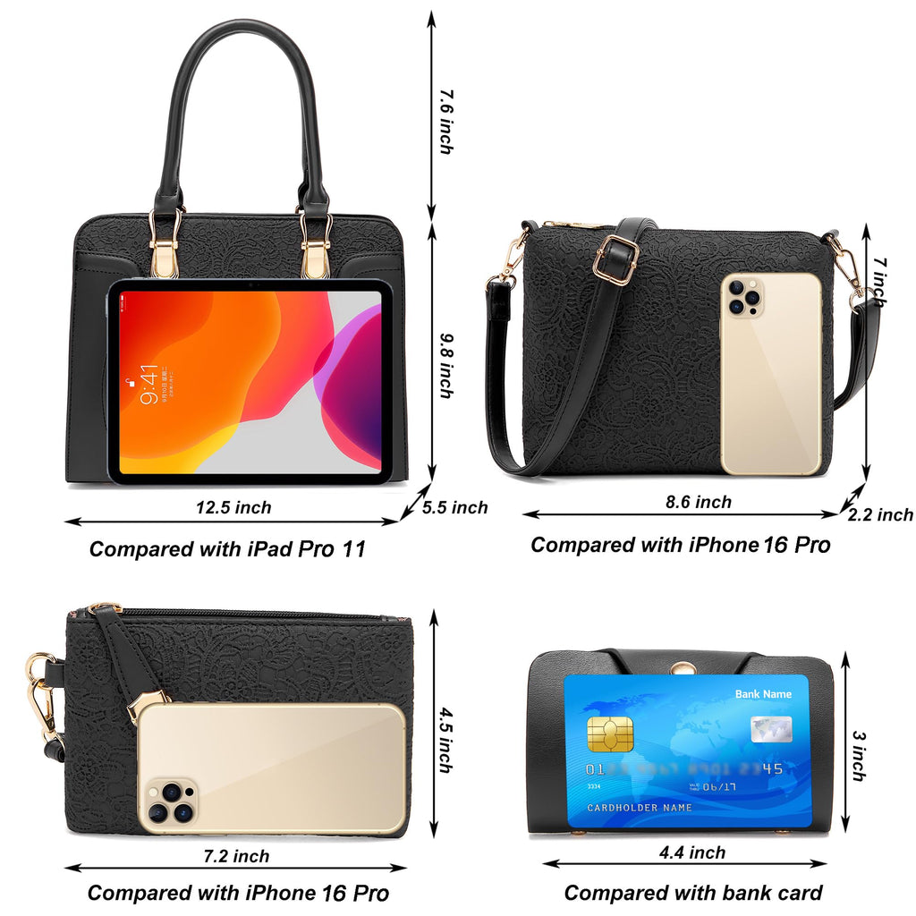 Women's Fashion Handbags Tote Bags Shoulder Bag Top Handle Satchel Purse Set 4pcs