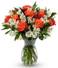 Benchmark Bouquets - Charming Roses & Alstroemeria (Glass Vase Included) - Fresh Flowers for Delivery - Gift for Graduation, Birthday, Anniversary, Sympathy, Get Well, Congratulations