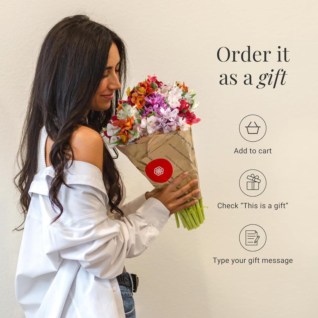 24 Multicolored Alstroemeria Bouquet Flowers, Long Lasting & Hand-Tied, Farm Fresh Cut Flowers Bouquet - Gift for Birthday, Anniversary, Mothers Day Flowers | No Vase.