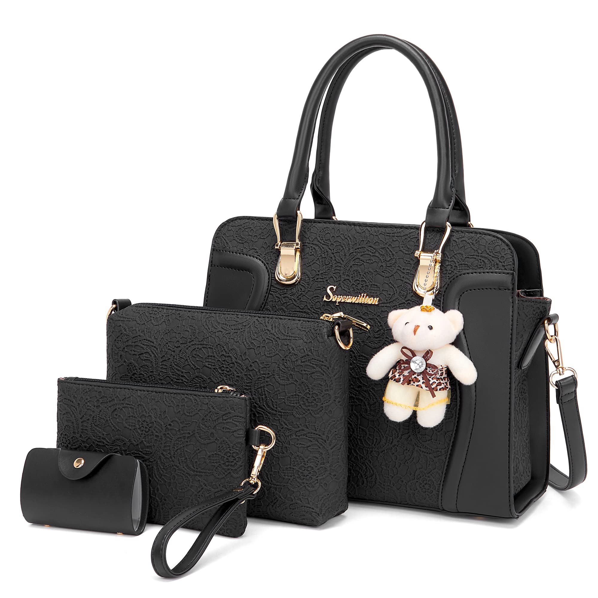 Women's Fashion Handbags Tote Bags Shoulder Bag Top Handle Satchel Purse Set 4pcs