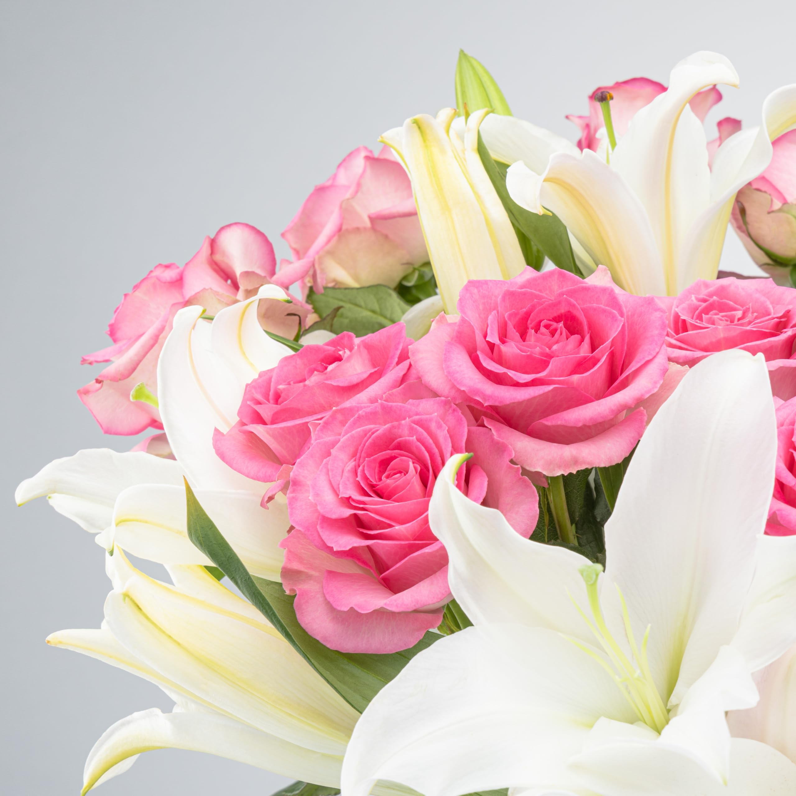 Benchmark Bouquets Oriental Lily & Pink Rose Bouquet – Real Fresh Flowers for Delivery – Mothers Day Flowers for Mom – Long Stem Roses Fragrant Lilies – Gifts for Mom & Mother-in-Law – Vase Included