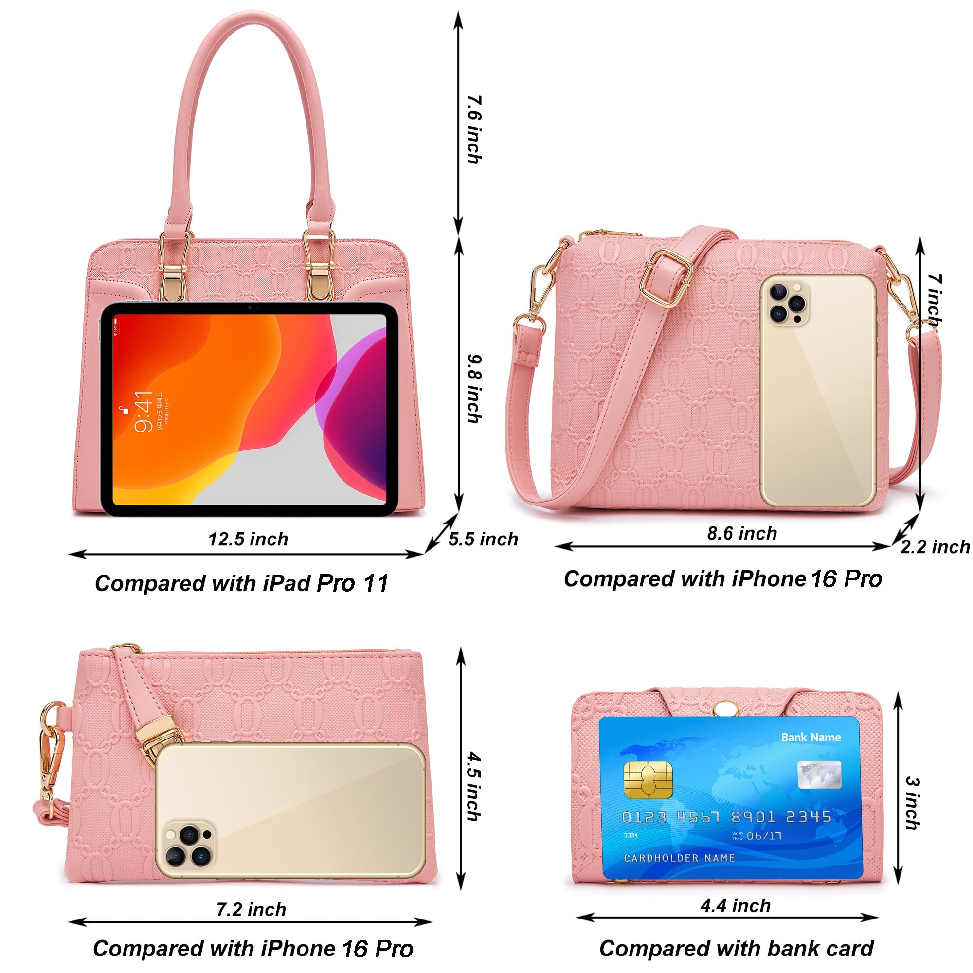 Women's Fashion Handbags Tote Bags Shoulder Bag Top Handle Satchel Purse Set 4pcs