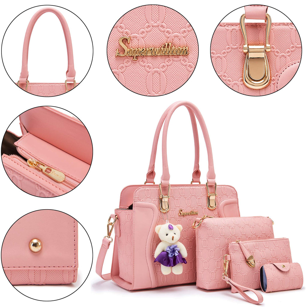 Women's Fashion Handbags Tote Bags Shoulder Bag Top Handle Satchel Purse Set 4pcs