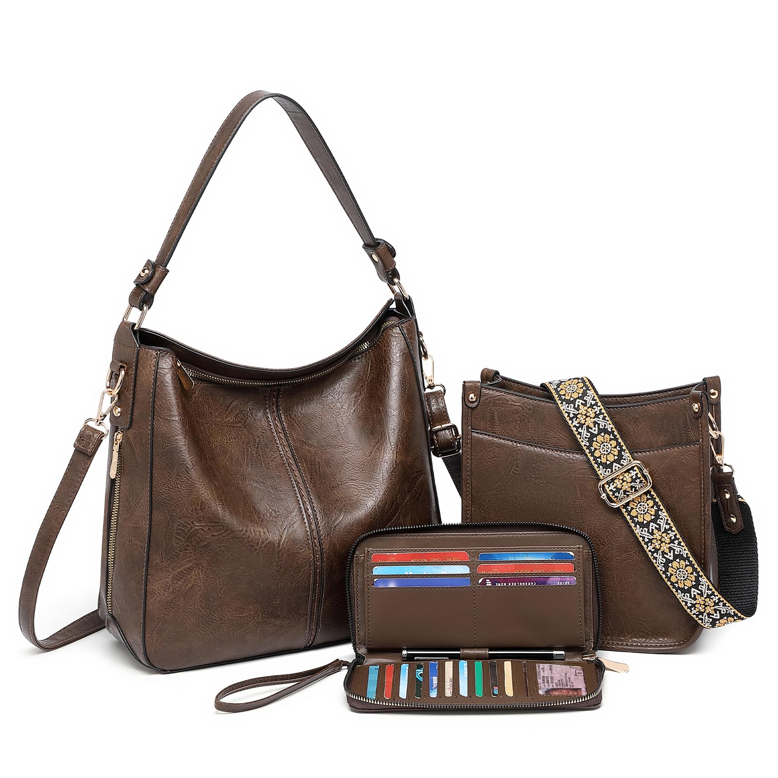 Purses for Women 3PCS, Crossbody Bags Set Large Leather Purse Shoulder Handbags with Wallet Adjustable Straps for Ladies Tote