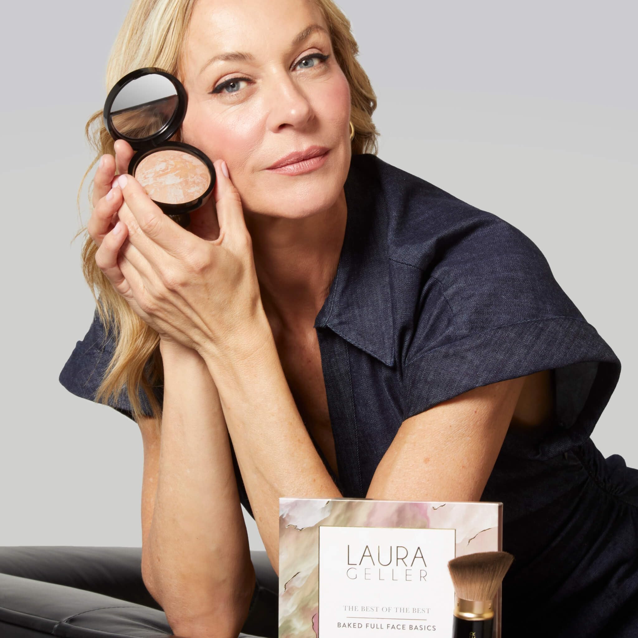 LAURA GELLER NEW YORK Baked Starter Kit: Medium - Best of the Best Full Face Palette + Baked Balance-n-Brighten Powder Foundation + Retractable Angled Kabuki Brush Set