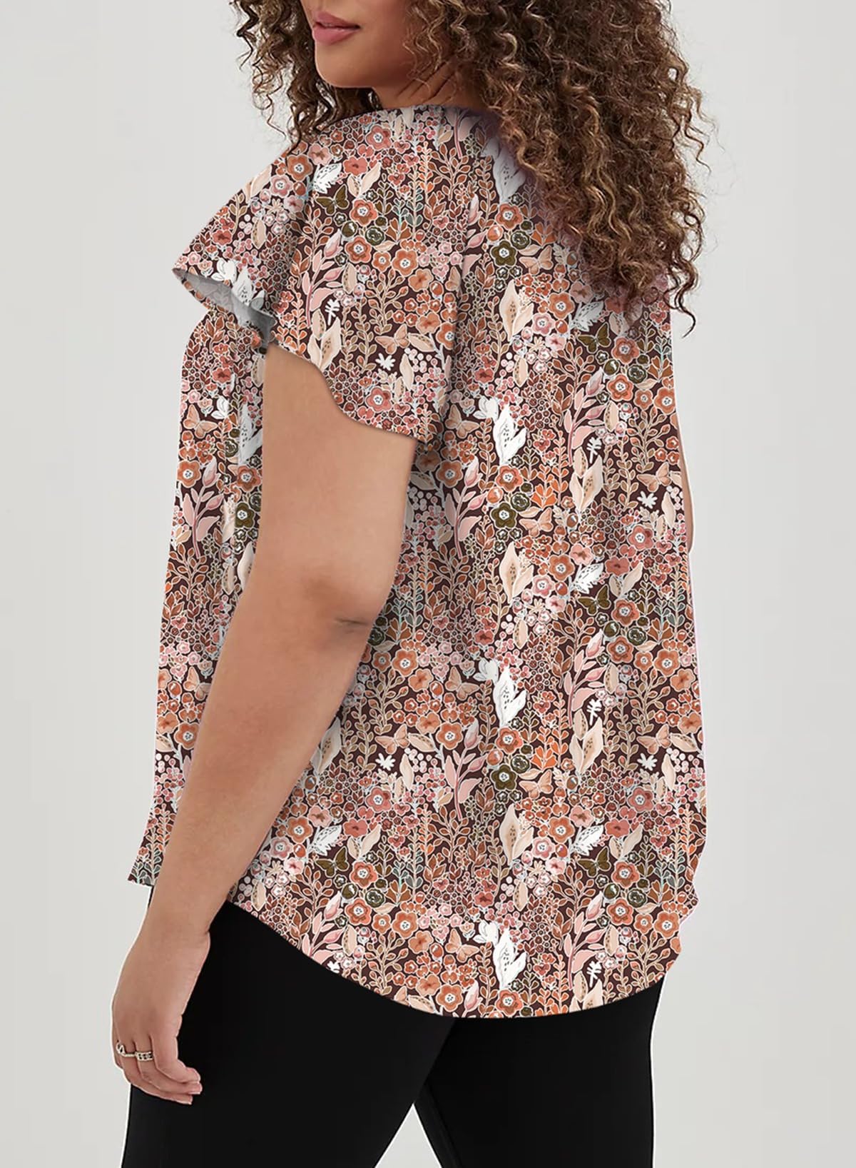 Eytino Women Plus Size Tops Boho Printed V Neck Short Sleeve Drawstring Casual Chiffon Shirts Blouse(1X-5X)