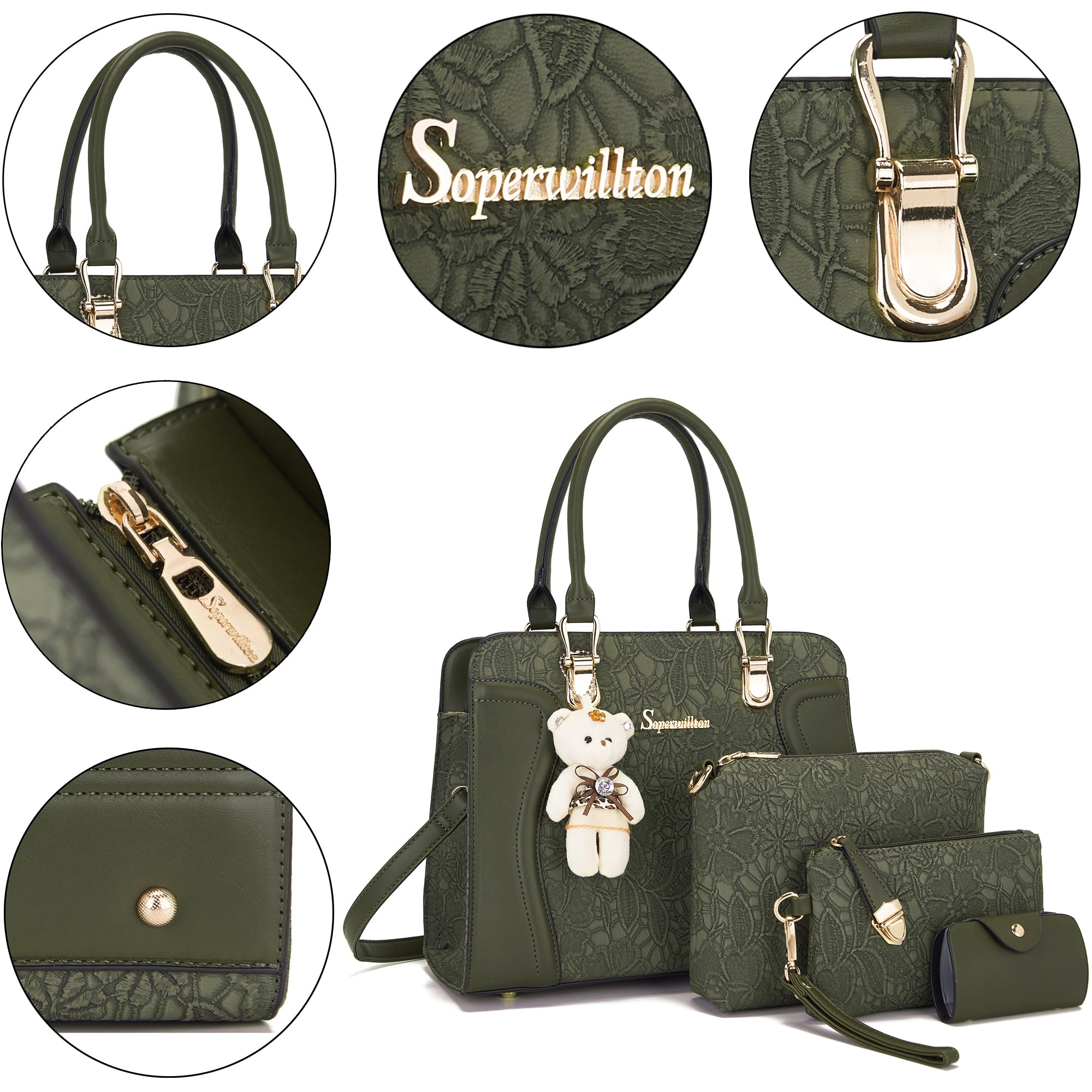 Women's Fashion Handbags Tote Bags Shoulder Bag Top Handle Satchel Purse Set 4pcs