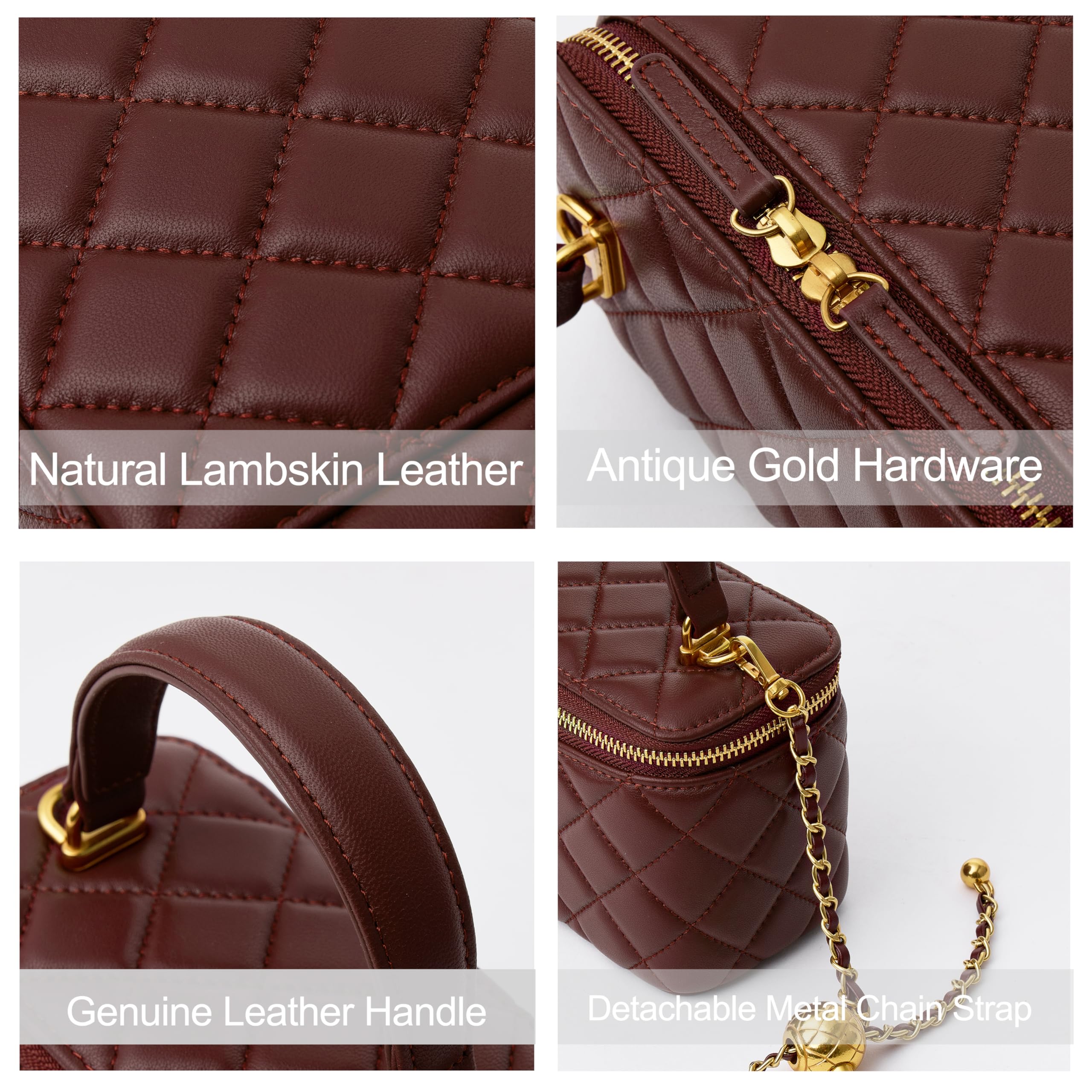 DORIS&JACKY Small Quilted Box Crossbody Purse For Women, Designer Lambskin Leather Mini Top Handle Tote Bag With Chain Strap