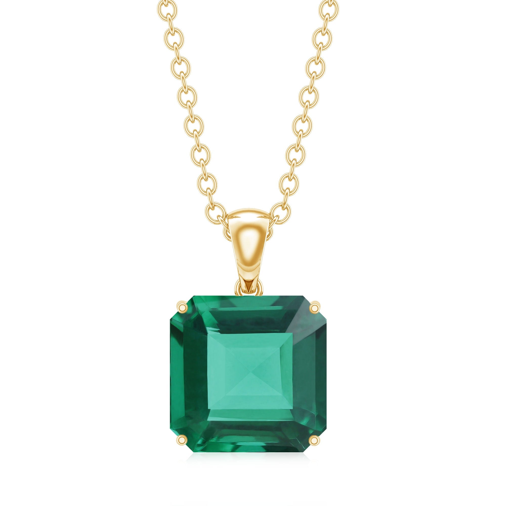 Certified 6 Carat Asscher Cut Lab Created Emerald Solitaire Pendant with Silver Chain