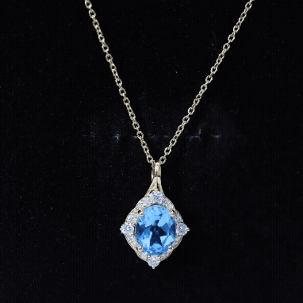Vintage Style Sky Blue Topaz Diamond Halo Necklace