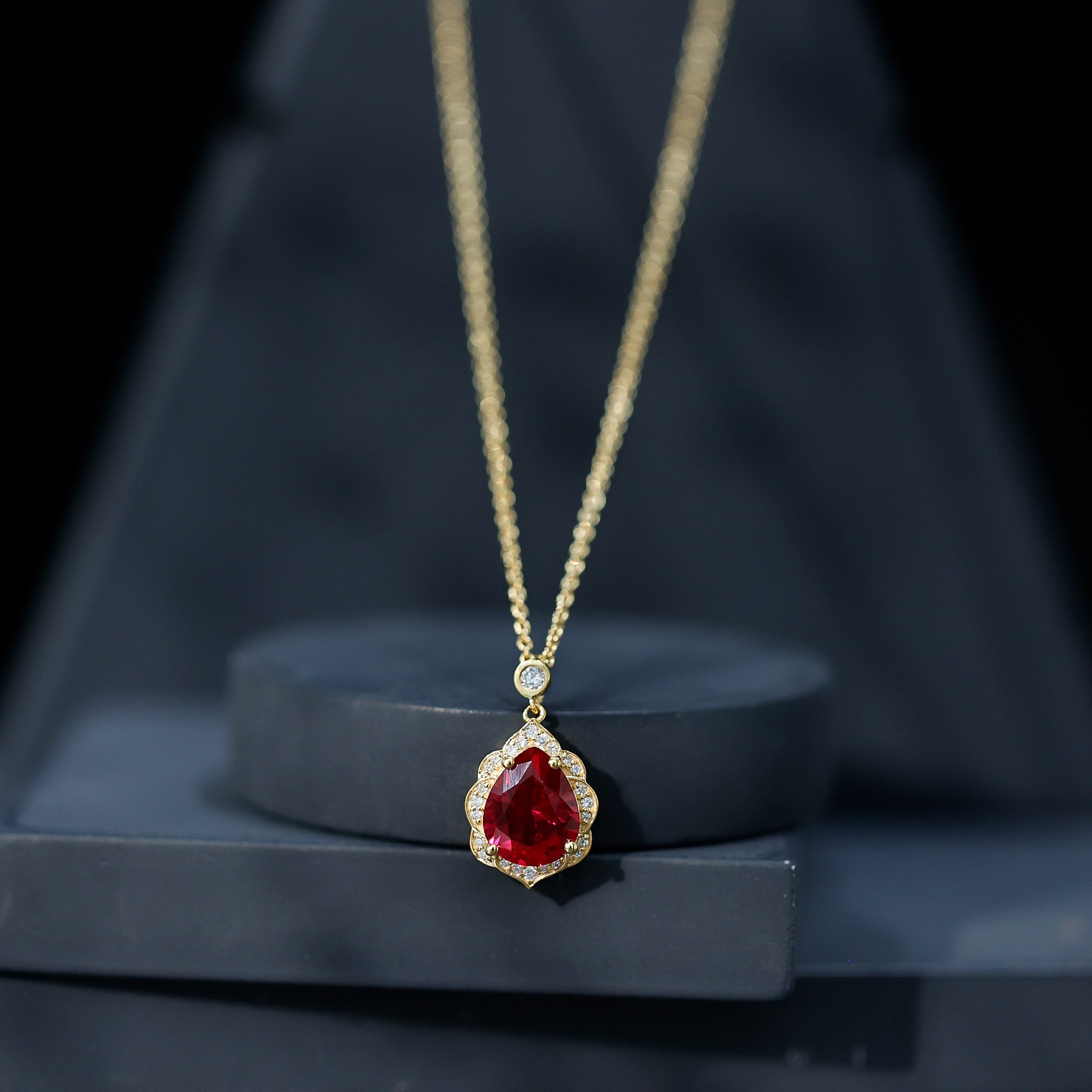 Certified 3 Carat Lab Grown Ruby and Diamond Vintage Necklace