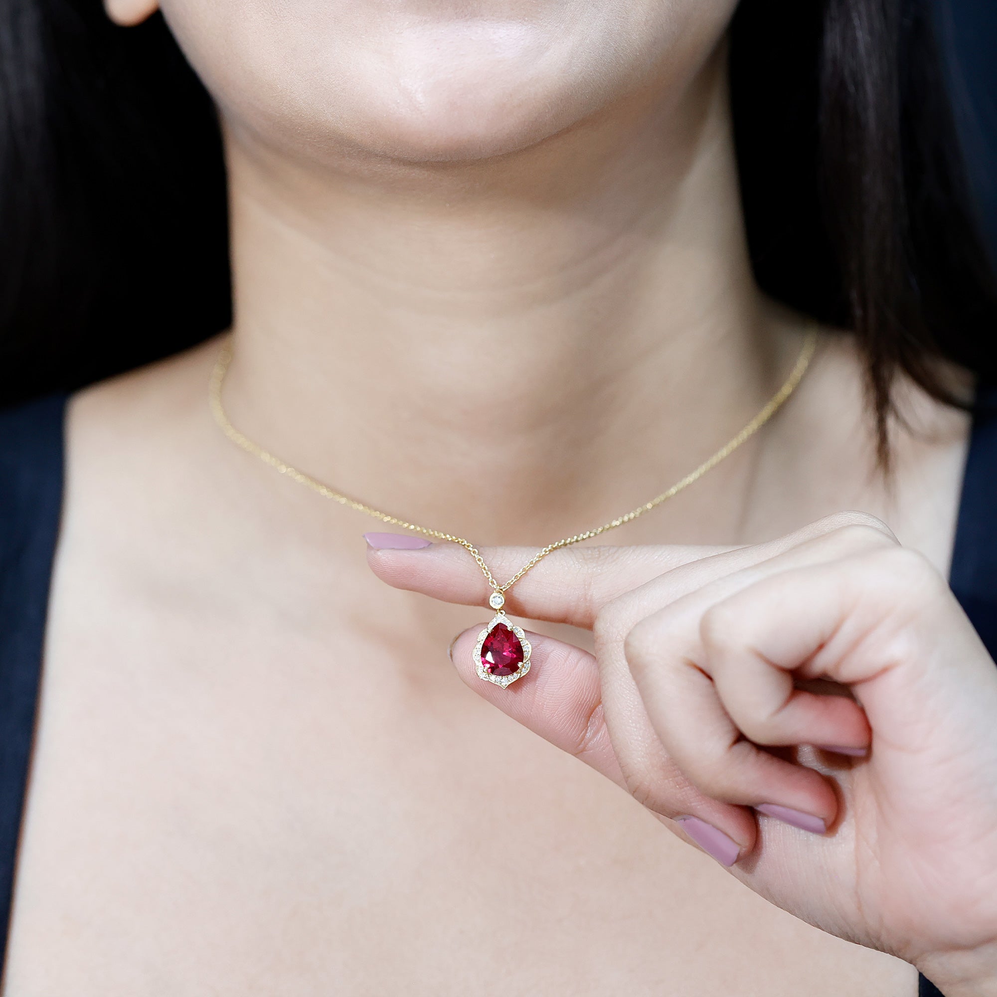 Certified 3 Carat Lab Grown Ruby and Diamond Vintage Necklace
