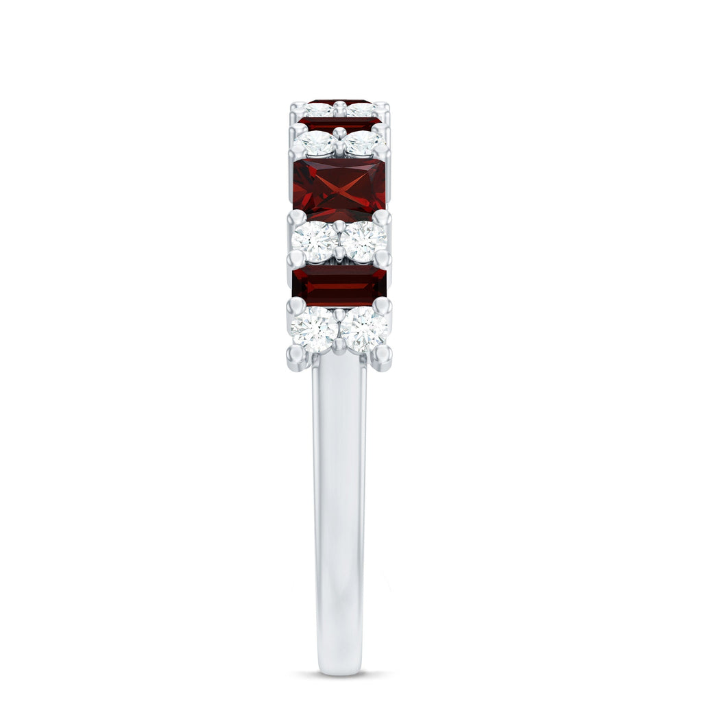 Natural Red Garnet Half Eternity Ring with Diamond