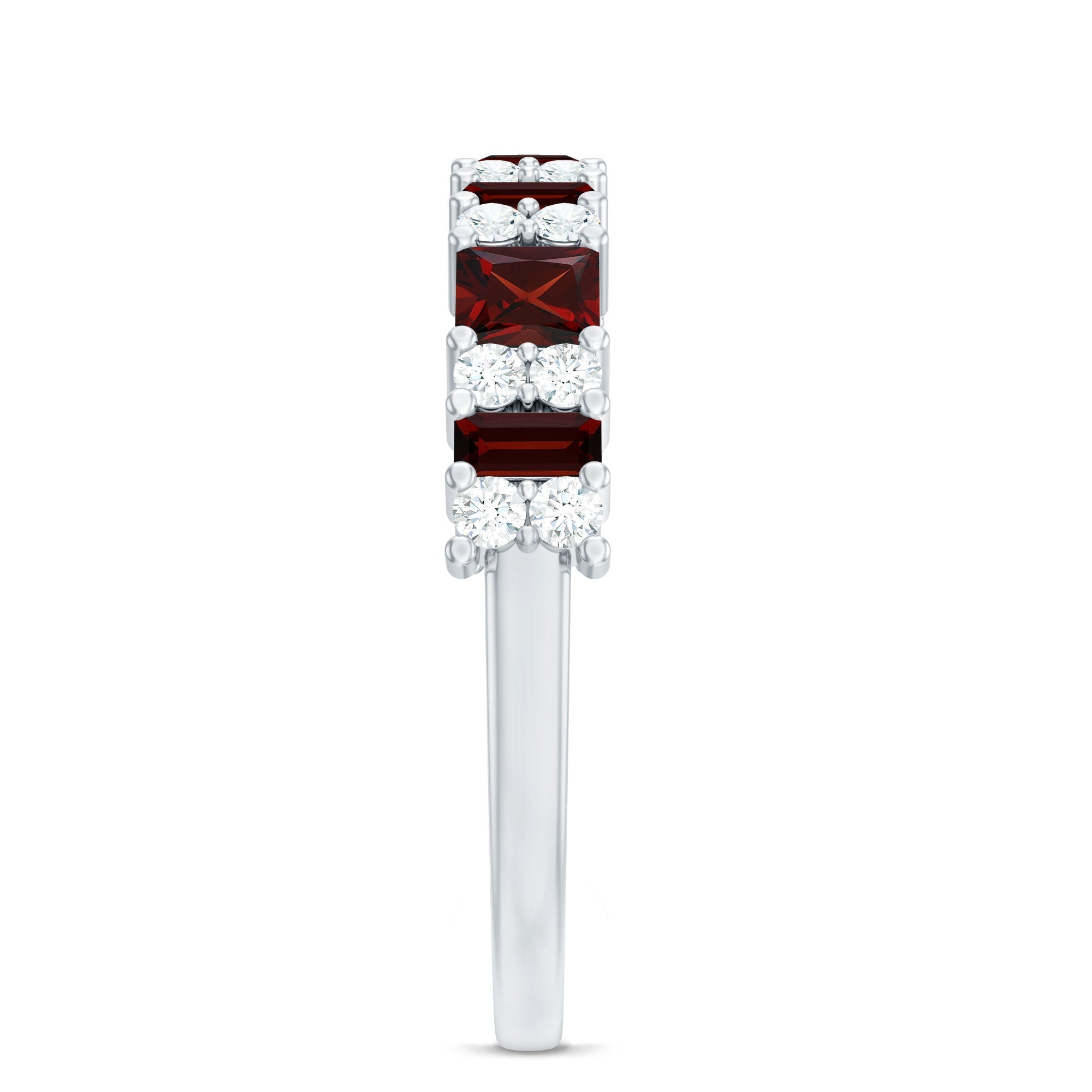 Natural Red Garnet Half Eternity Ring with Diamond