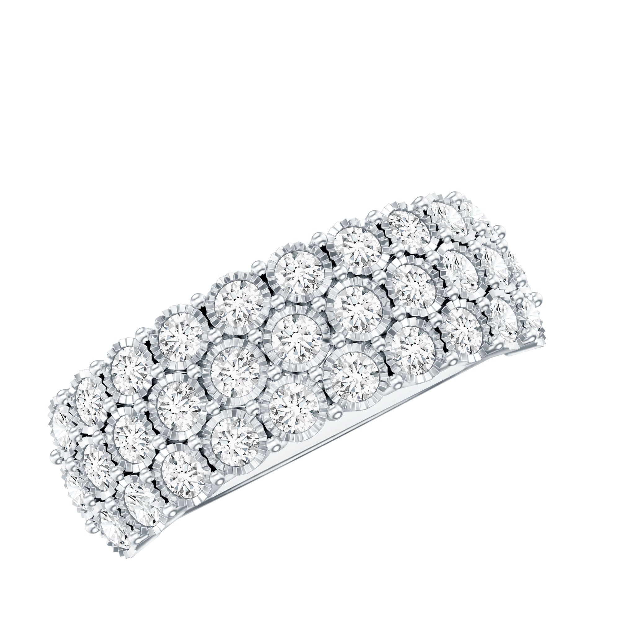 3 Row Lab Grown Diamond Wide Wedding Band with Certificate